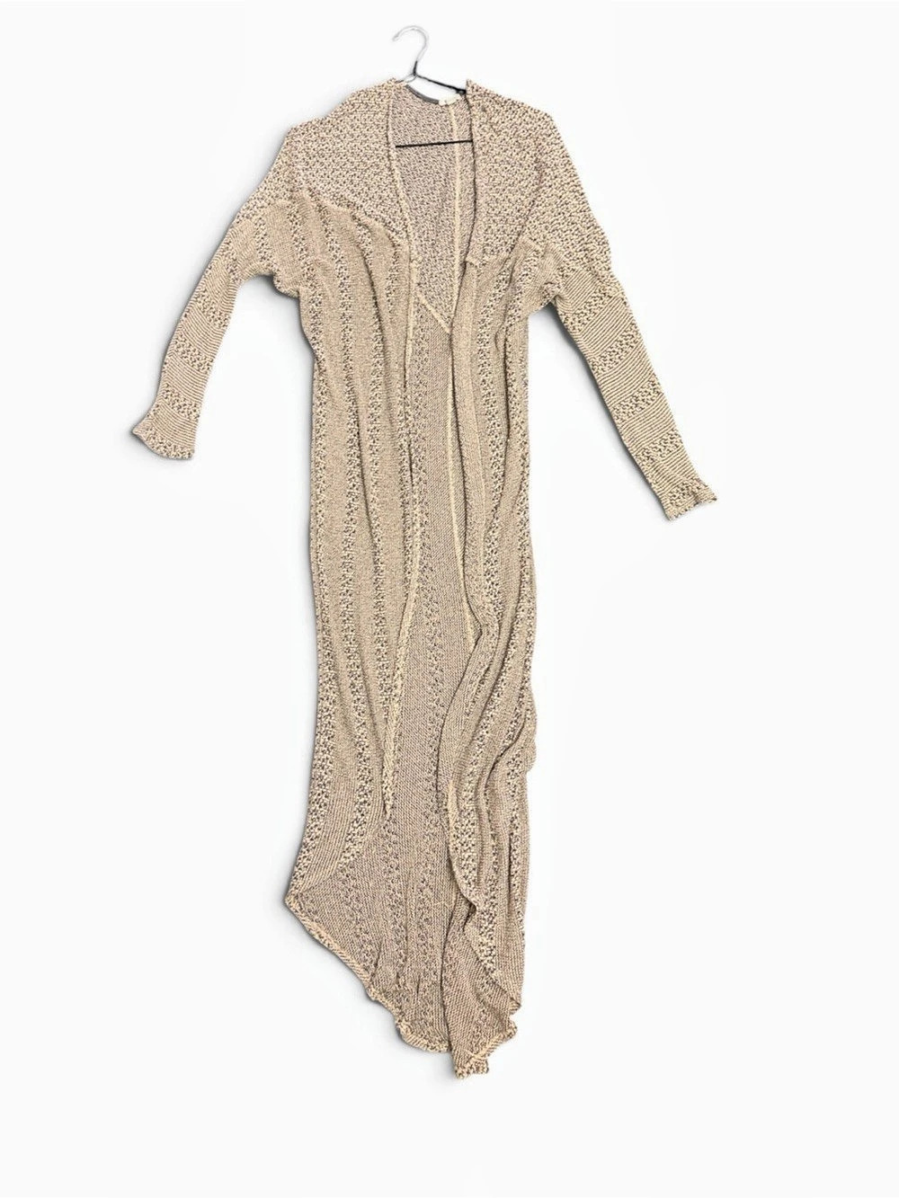Ecote Open Front Long Cardigan Beige & Black Size Medium